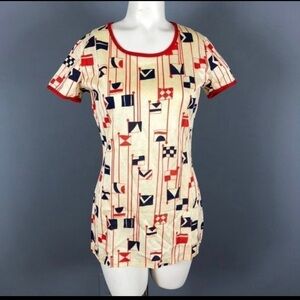 1960’s Unique Vintage Cream and Red Nautical Flag Top- XS/S